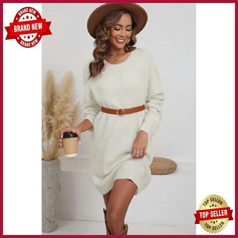 Oversized Checkered Sweater Dress Knit Pullover Fall Winter Casual